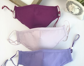 Purple lavender Face Mask w/ Filter pocket 3 layers of fabric 100%cotton high quality handmade,reusable comfortable fit w/ nose guard