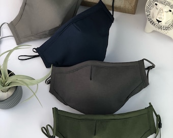 NEUTRAL Solid colors Fabric Face Mask with Filter pocket 3 layers of fabric 100%cotton high quality handmade washable,comfortable,nose wire