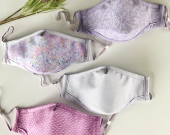 Purple Cotton Face Mask with Filter Pocket, Nose Guard, Washable Reusable