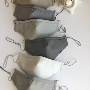 Gray Solid colors Fabric Face Mask with Filter pocket 3 layers of fabric 100%cotton high quality handmade washable, comfortable,nose wire