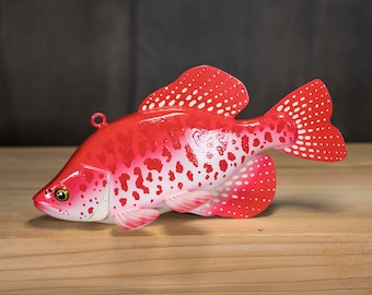 Red Crappie Fish Decoy — Collectible Handmade by Ryan Ebert