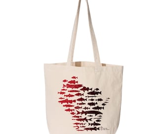 Fish Of Wisconsin — Large Canvas Tote Bag by Ryan Ebert