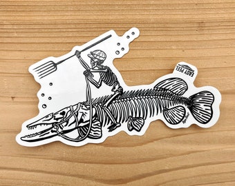Skeleton Dude Riding an Esox Skeleton sticker designed by Ryan Ebert