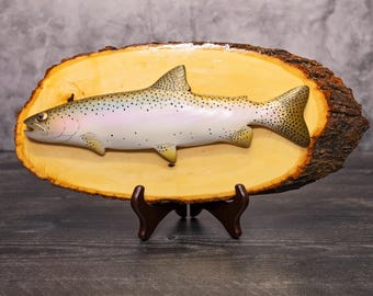 Rainbow Trout — Collectible Handmade Wood Carved Fish Plaque by Ryan Ebert