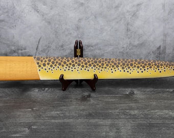 Brown Trout pattern painting on old fur stretcher board — Collectible Handmade by Ryan Ebert