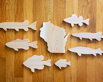 Wisconsin Fish Pack of Wood Cutouts Fun Activity for Kids and Adults