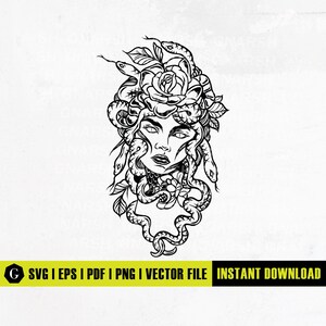 Goddess Medusa Svg | Girl and Snake Svg | Snake Girl Svg | Gorgon Svg | Snake face svg | Snake Tattoo Design Tattoo Art Stencil for Cricut