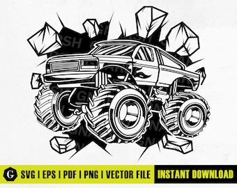 Crashing Monster Truck SVG | Truck Clipart for Cricut (Digital Files)