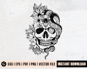 Floral Snake Skull Svg file | Floral Skull svg | Flower Skull svg | Skull cut file | witchy svg | Snake Skull Svg file | Halloween Svg File
