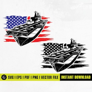米国航空母艦 SVG | 海軍 SVG | 空軍基地の軍艦デカール グラフィック | Cricut シルエット カッティング ファイル カット可能なクリップアート デジタル DXF Png Eps Ai