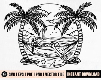 Beach Skeleton in Hammock SVG | Summer Vibes Clipart (Digital Files)