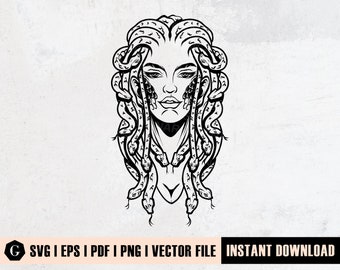 Medusa SVG | Greek Goddess Gorgon, Snake Hair (Digital File)