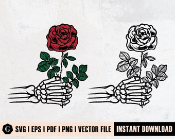 Skeleton Hand Holding Rose SVG | Tattoo Designs (Digital Download)