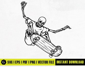 Skelet skateboarden SVG | Skull Skater-clipart (digitale bestanden)