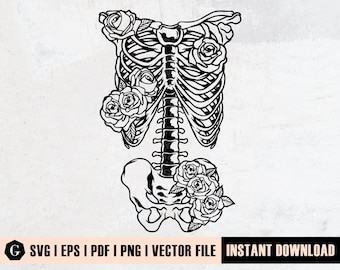 Floral Rib Cage SVG | Halloween Skeleton Flower File (Digital Download)