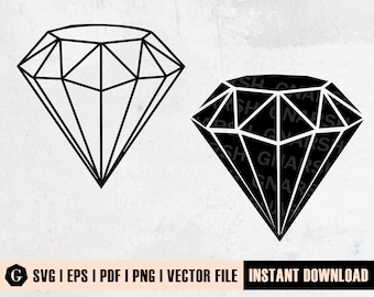 May include: Two diamond shapes in black lines, one outlined and one solid, with the text SVG | EPS | PDF | PNG | VECTOR FILE and INSTANT DOWNLOAD at the bottom. The solid diamond features a repeating watermark of the text GNARSH.