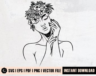 Floral Woman SVG File | Cricut Silhouette Flowers (Digital Download)