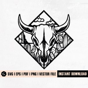 Cow Skull Desert Svg | Boho Svg | Buffalo Svg | Longhorn Svg | Cow Skull Cactus Svg | Cow Skull Svg | Cow Skull Png | Southwest Boho svg