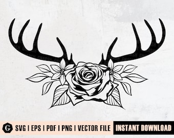 Floral Deer Antlers SVG | Boho Clipart (Digital Download)