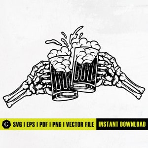 Skeleton Cheers SVG | Toast SVG | Skeleton hand holding a beer mug | Salud SVG | Beer Cheers Svg | Beer T-Shirt Decal Sticker Graphics