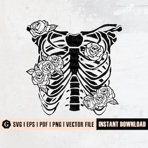 Rib Cage Floral SVG | Ribcage Flowers svg file | Skeleton Flower Svg | Halloween svg | Skeleton Bones Svg | Skeleton shirt | Cutting Files