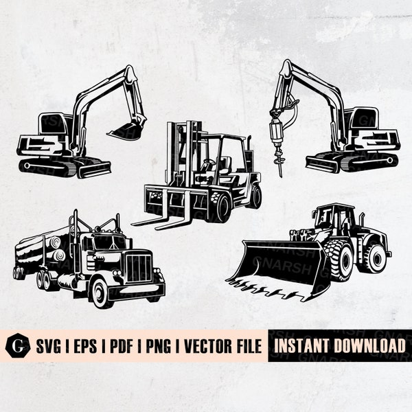 Bundle Construction SVG | Construction bundle | Heavy Equipment Svg | Industrial Equipment Svg | Truck Clipart And Silhouette | Truck Svg