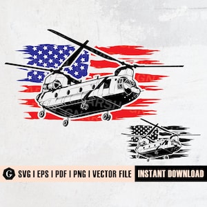 May include: Black and white silhouette of a Chinook helicopter flying over a distressed American flag. The helicopter is in the foreground and the flag is in the background.