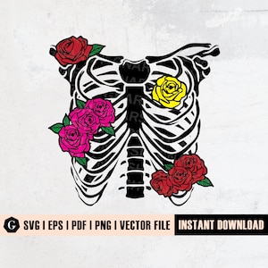 Rib Cage Floral SVG | Ribcage Flowers svg file | Skeleton Flower Svg | Halloween svg | Skeleton Bones Svg | Skeleton shirt | Cutting Files