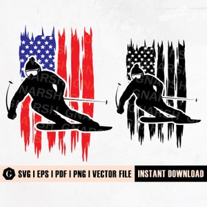 Ski SVG | Skifahrer Svg | American Snow Skier SVG | Wintersport Svg | Skifahrer Svg Dateien für Cricut | Schnee Ski Illustration Zeichnung Aufkleber Logo