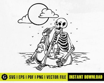Beach Skeleton SVG | Summer Skull Clipart, Surfing (Digital Download)
