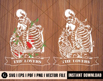 Skull Lovers Kissing SVG | Skeleton Couple Clipart (Digital Download)