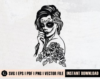 Floral Sugar Skull Girl SVG | Day of the Dead Clipart (Digital Download)