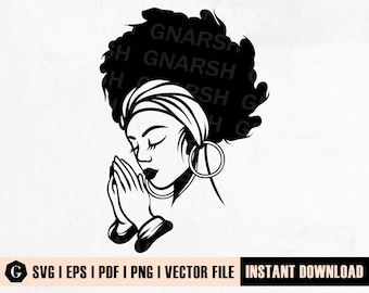 Betende Afro Frau SVG | Black Girl Magic, Lockiges Haar (Digitaler Download)
