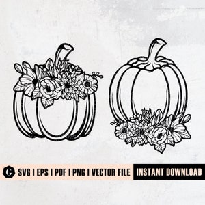 BUNDLE Floral Pumpkin Svg file | Flower Pumpkin Svg | Pumpkin with flowers | Peace Love Fall | Thanksgiving Autumn Fall Clipart CUT FILES