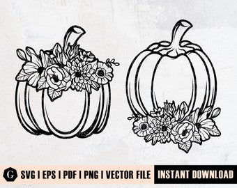 Floral Pumpkin SVG Bundle | Fall Thanksgiving Clipart (Digital Files)