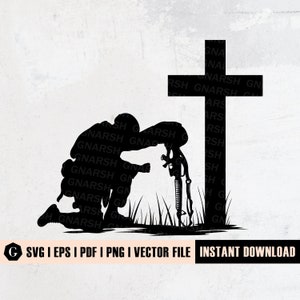 Soldier Kneeling Praying SVG File | Fallen Soldier Svg | Kneeling at Memorial Svg | Soldier Kneeling Praying | Soldier silhouette CUT FILES