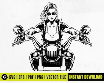 Biker Woman SVG | Motorbike Clipart, Cut File (Digital Download)