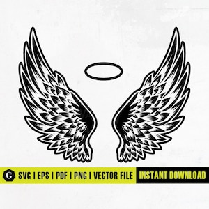 Angel Wings Svg | Angel Svg | Memorial Svg | Halo Svg | Heaven Svg | Angelic Svg | Sublimation Designs | Cricut & Silhouette Ai Png Dxf Eps