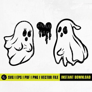 Paar Geister SVG | Niedliches Gespenst SVG | Geister Silhouette | Gespenst Vektor | Lustige Halloween-Svg | Gespenst Png | Gespenst Clipart SVG Decor Png Dxf Eps