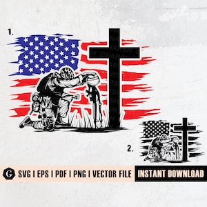 US Soldier Kneeling Praying SVG File | Fallen Soldier Svg | Kneeling at Memorial Svg | Soldier Kneeling Praying Soldier silhouette Cut Files