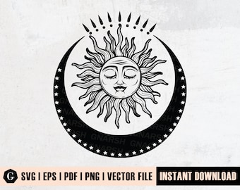 Celestial Sun and Moon SVG | Mystical Astrology Clip Art (Digital Download)
