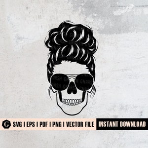 Skull Momlife Bun hair Svg | Skull Mom life Svg | Skull Bun Hair svg | Mommy and me | Bun Skull svg | Skulls Silhouettes | Cutting Files