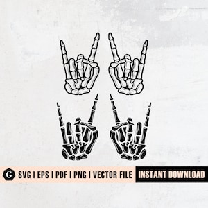Skeleton Rock Hands Svg / Rock and Roll Svg / Skeleton Hand Svg / Hand Sign Silhouette / Bones Of Human Svg / Rock Hand Svg / Cutting File