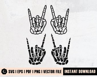 Skeleton Rock Hands Svg | Rock and Roll Svg | Skeleton Hand Svg | Hand Sign Silhouette | Bones Of Human Svg | Rock Hand Svg | Cutting File