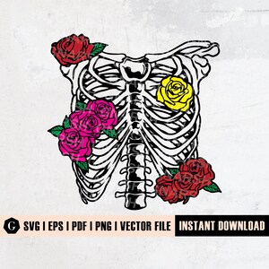 Rib Cage Floral SVG | Ribcage Flowers svg file | Skeleton Flower Svg | Halloween svg | Skeleton Bones Svg | Skeleton shirt | Cutting Files