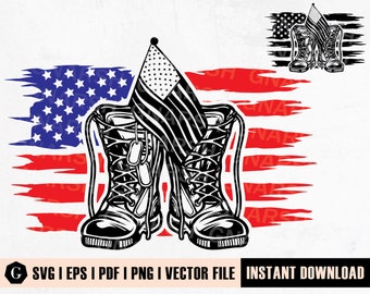 USA Flag Combat Boots SVG | Veteran T-Shirt Design (Digital Download)