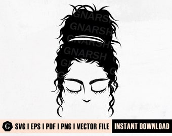Messy Bun Afro Woman SVG | Black Girl Magic, Hairstyle Clipart (Digital Download)
