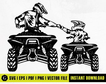 Ojciec i syn na quadzie (SVG) | Clipart Mudding (pobieranie cyfrowe)