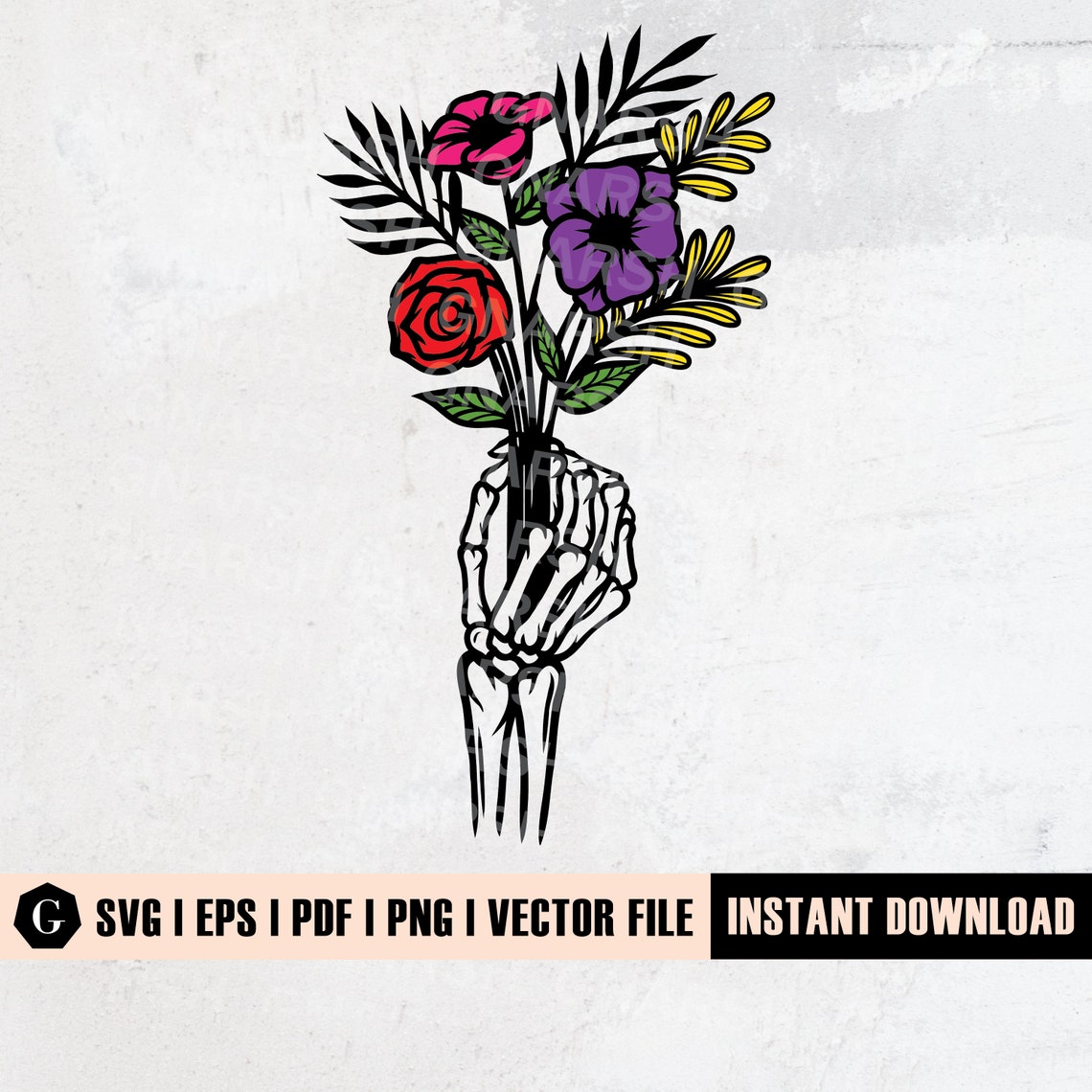 Skeleton Hands Flowers SVG File Skeleton Flower Svg Etsy