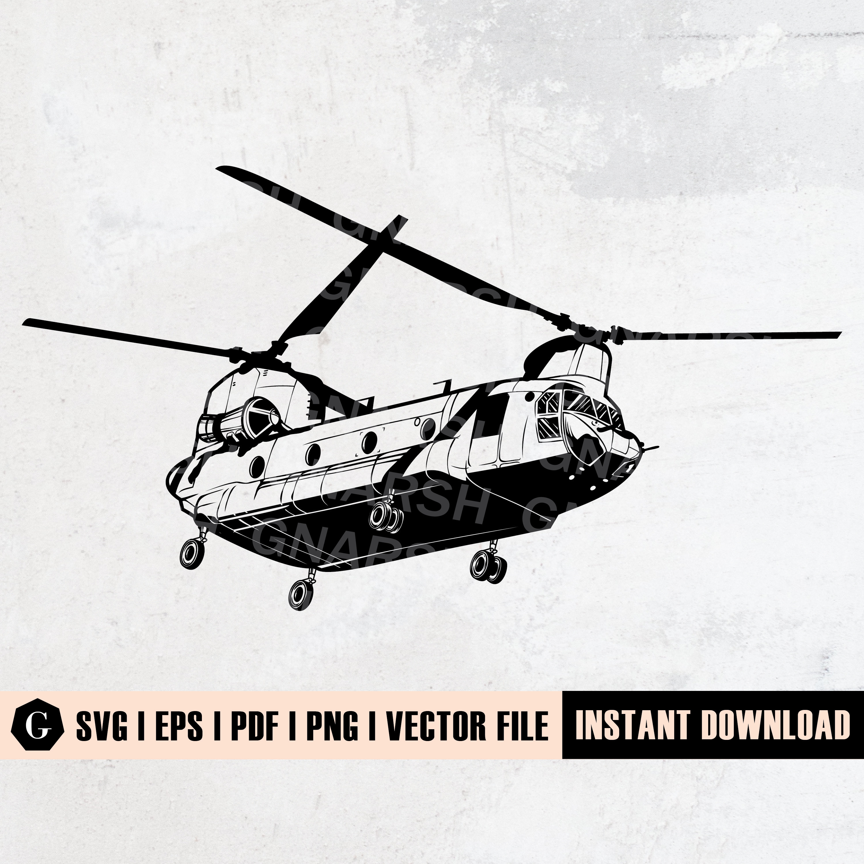 Arquivo SVG CH-47 Chinook | Helicóptero Svg | Chopper Svg | Clipart de helicóptero | Exército Militar Svg | Arquivos SVG para Cricut e Silhouette